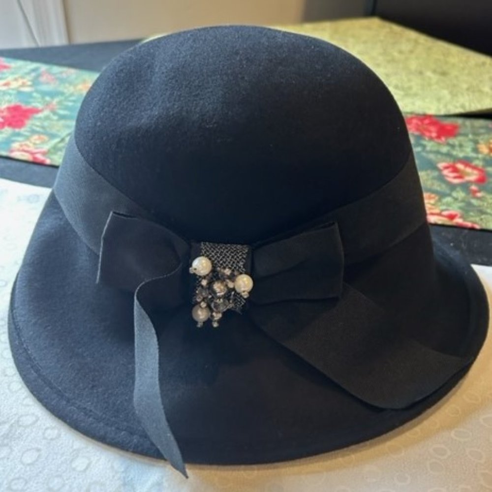 Scala Collezione 100% Black Wool Hat With Decorat… - image 7